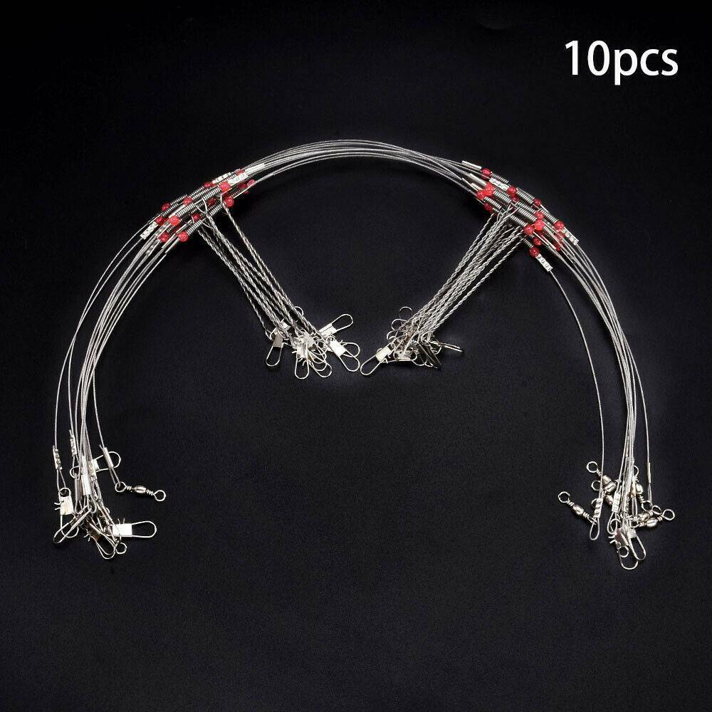 10 High Carbon Fishing Wire Line Rope Wire Safety Snaps Leader Trace With Snap..