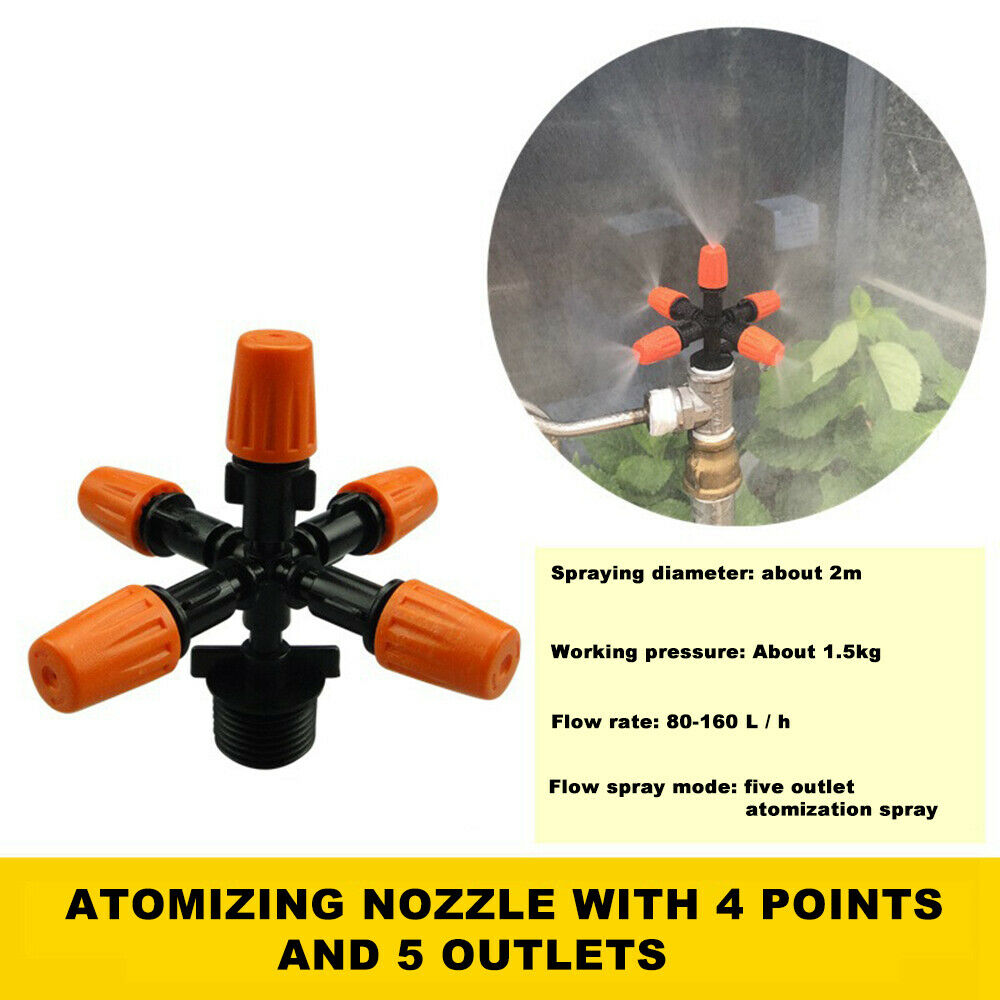 5-Head Cross Micro Sprinkler Garden Tool Irrigation Spray Nozzle Watering US