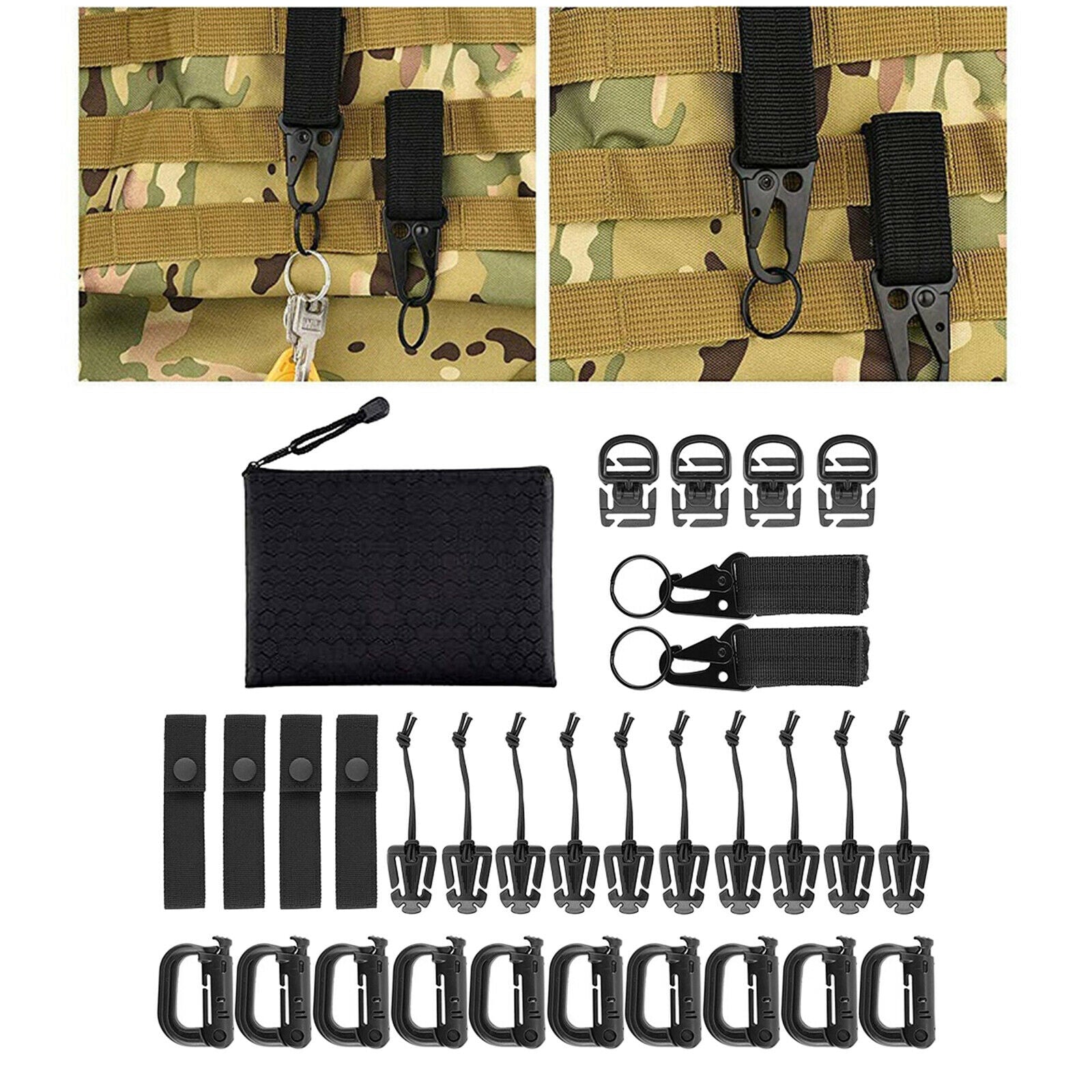 Kit of 30 Attachments for Molle Backpack Grimloc Locking Gear Clip MOD Strap