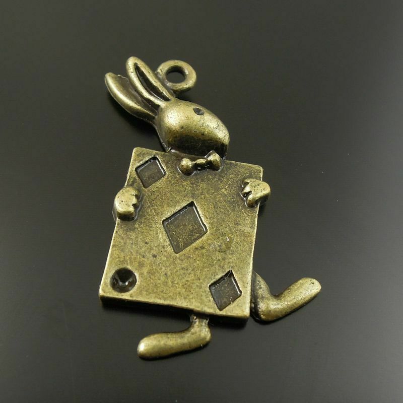 20 pcs Antiqued Bronze Alloy Rabbit Poker Charm Pendant Earring Findings 35*22mm