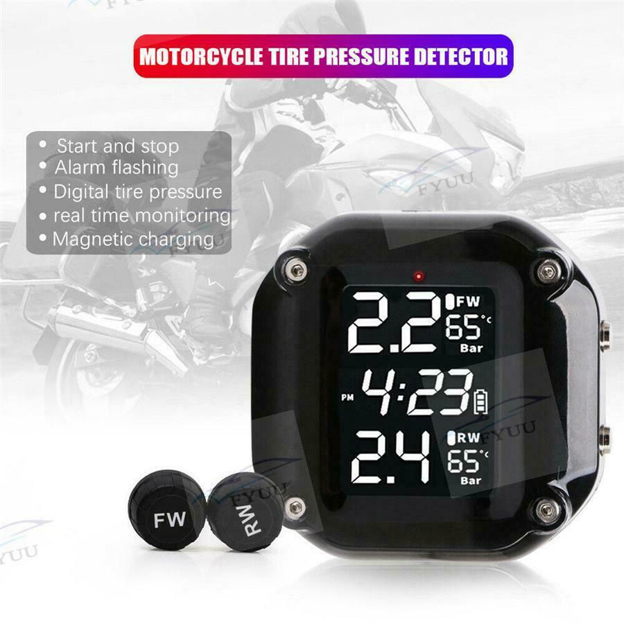 Motorcycle TPMS Tire Pressure Tyre Temperature Monitoring Alarm System 2 Sensors