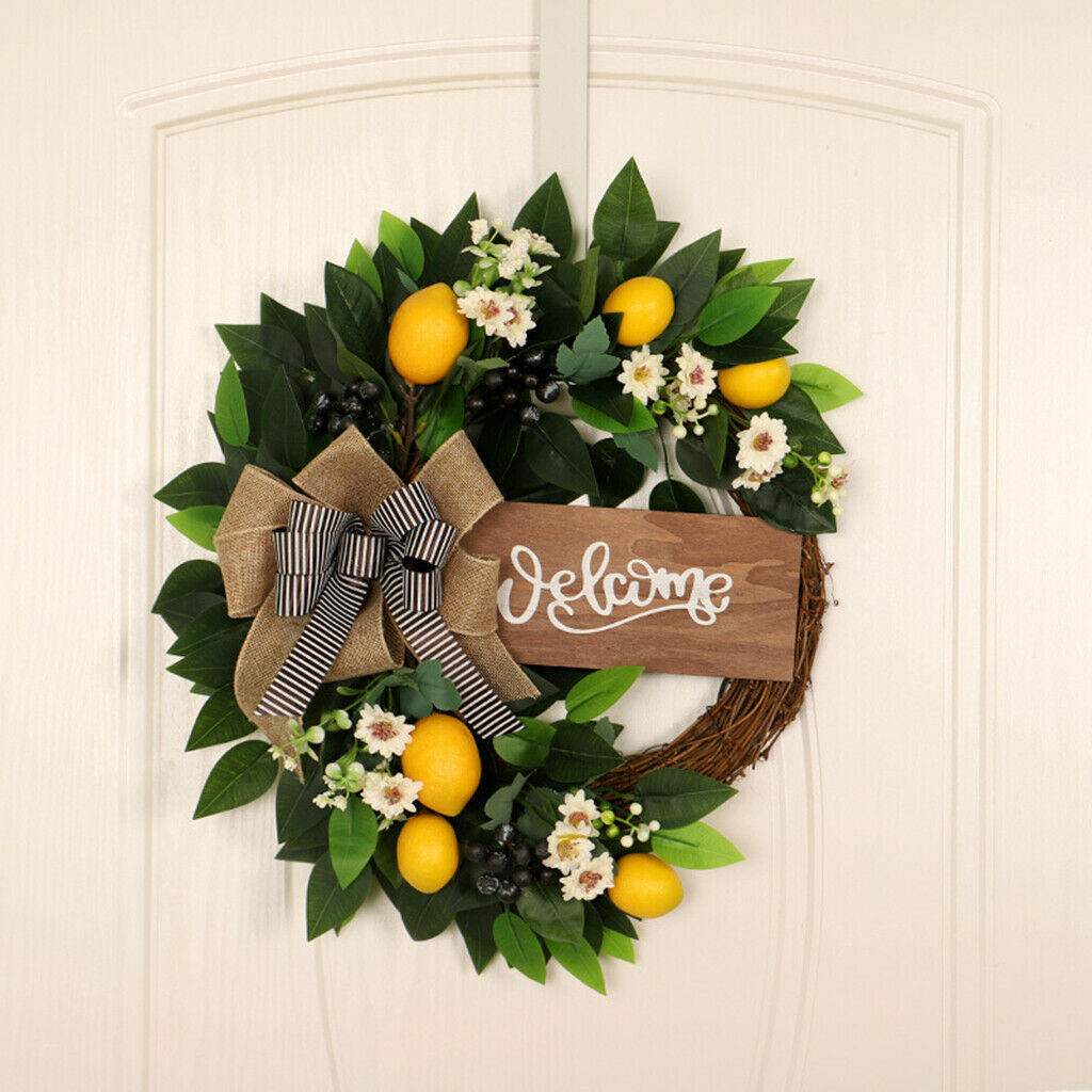 Artificial Lemon Wreath Window Wall Door Patio Spring Fruit Garland 40*45cm