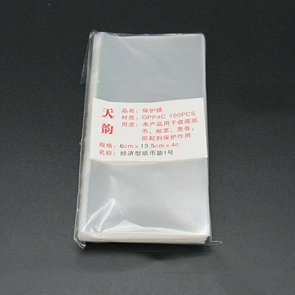 100pcs OPP Clear Commemorative Paper Money Holder Banknote Storage Bag Protector