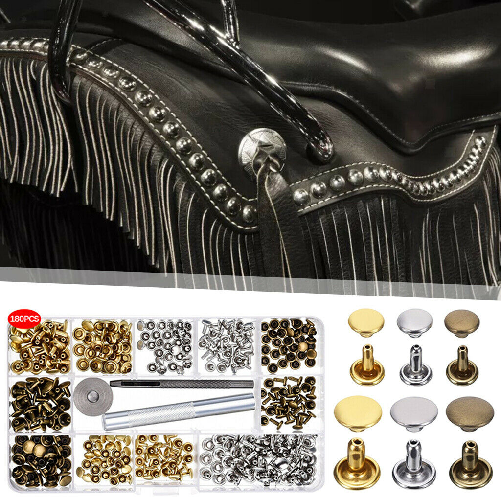 360pcs Leather Rivets Tubular 3 Sizes Metal Studs Rivets for DIY Craft Bag