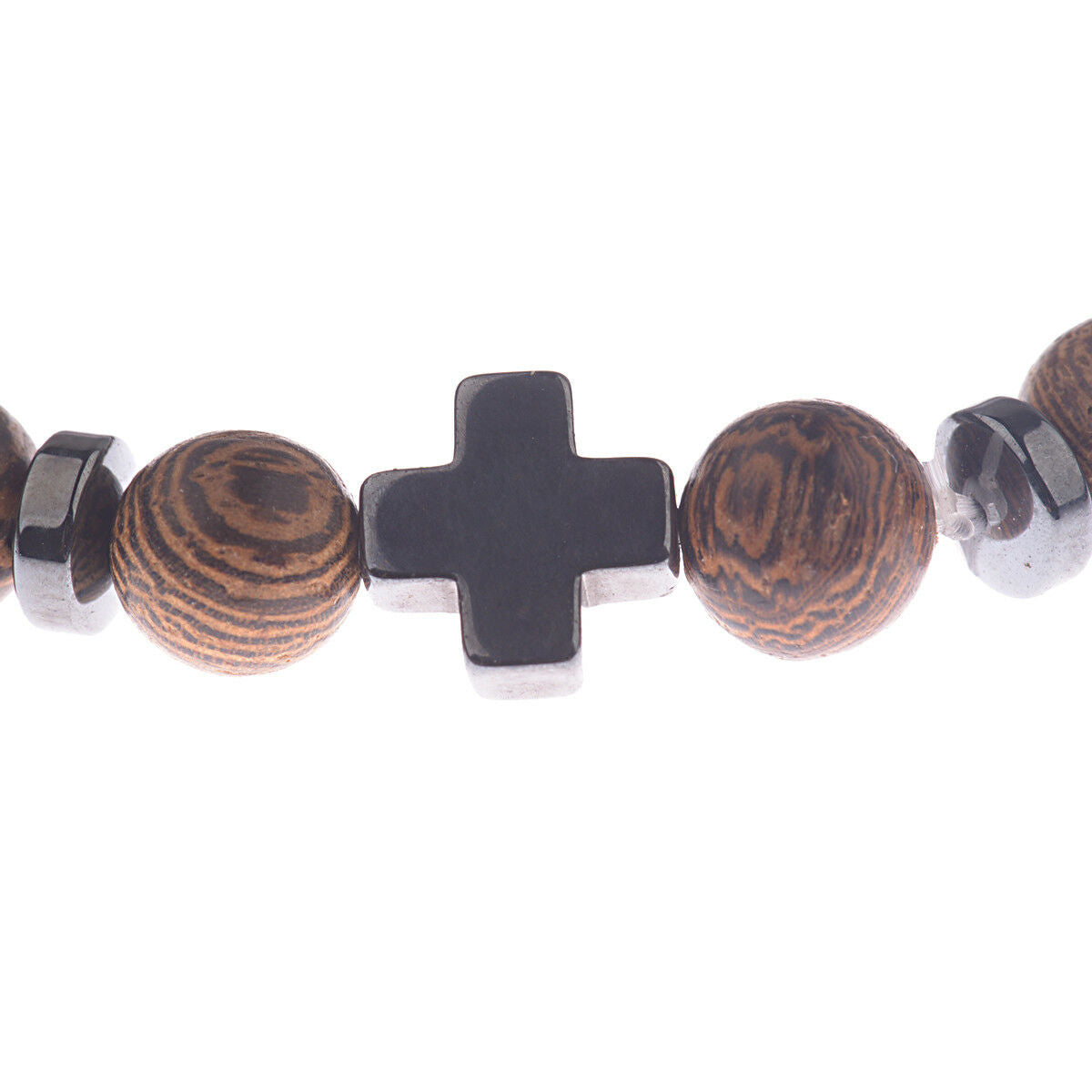Hot Hematite Cross Wooden Bracelets Stretchy Bracelet Beads Wooden For Men Women