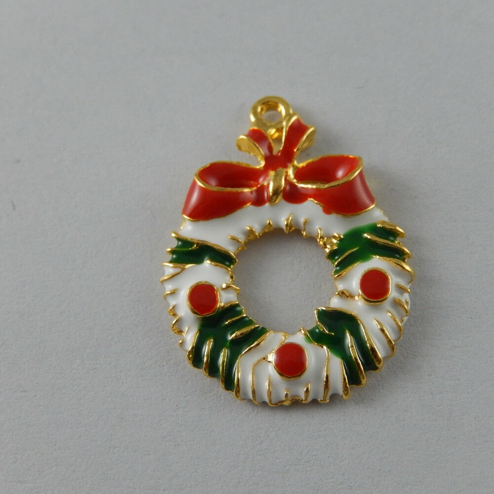 10 pcs Christmas Bowknot Floral Garland Charm Oil Drip Pendant Findings 27x19mm