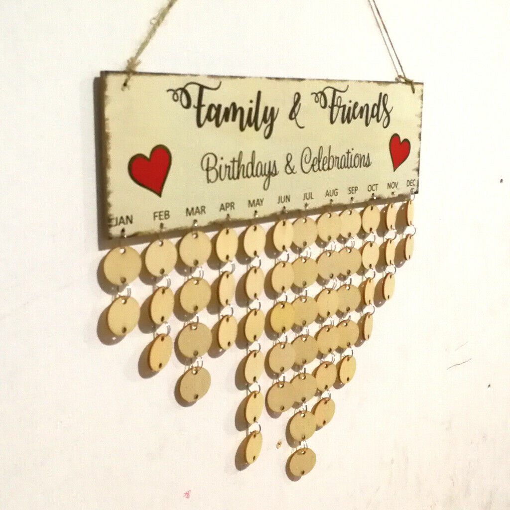 Family Friends Birthday Celebrate Reminder Calendar Wooden Board Hanging Decor