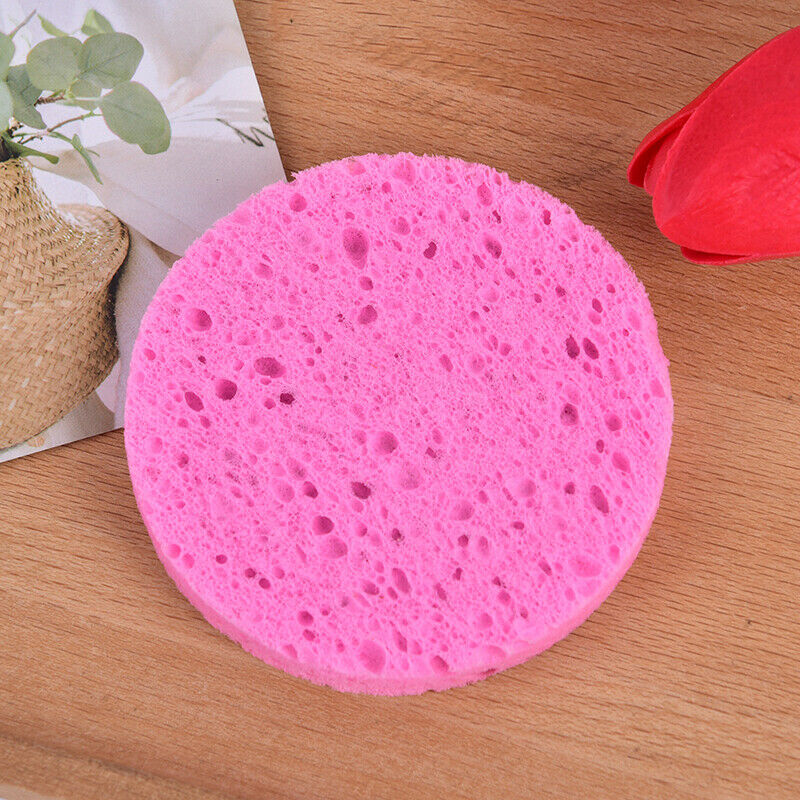 Natural Plant Fiber Face Wash Cleansing Round Sponge Beauty Makeup Tool Pink:.DD