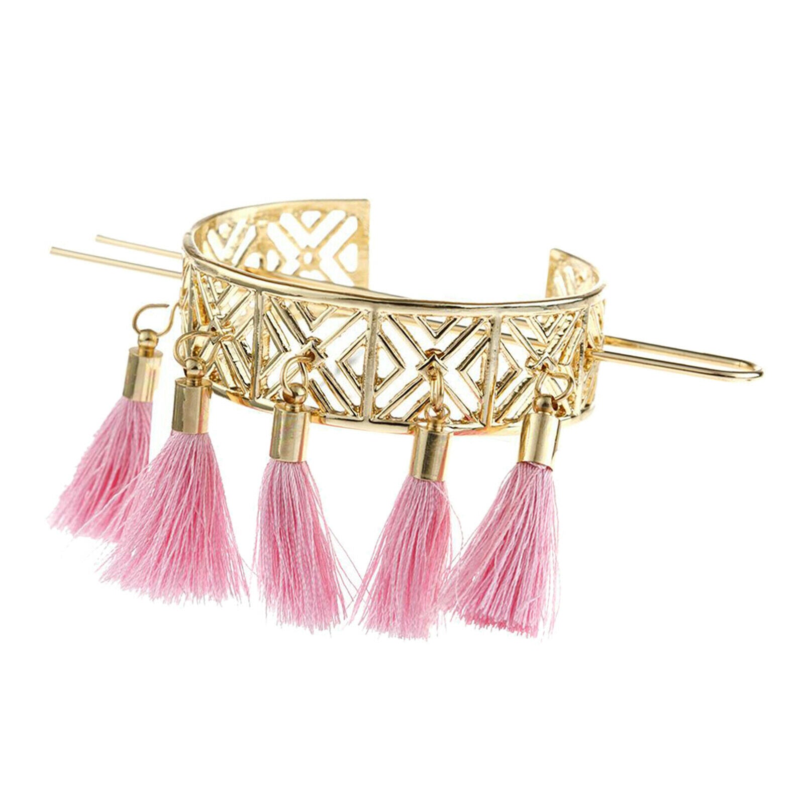 Metal Hairpicks Chinese Chopsticks Hair Nozzles with Tassels - Pink
