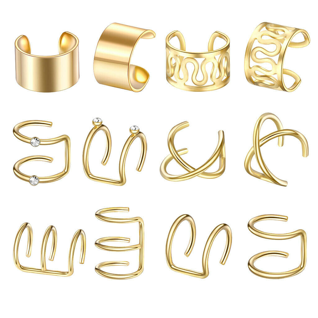 12-Pair Ear Cuff Mixed Style Non-Piercing Jewelry Earrings Hoop Women Unisex