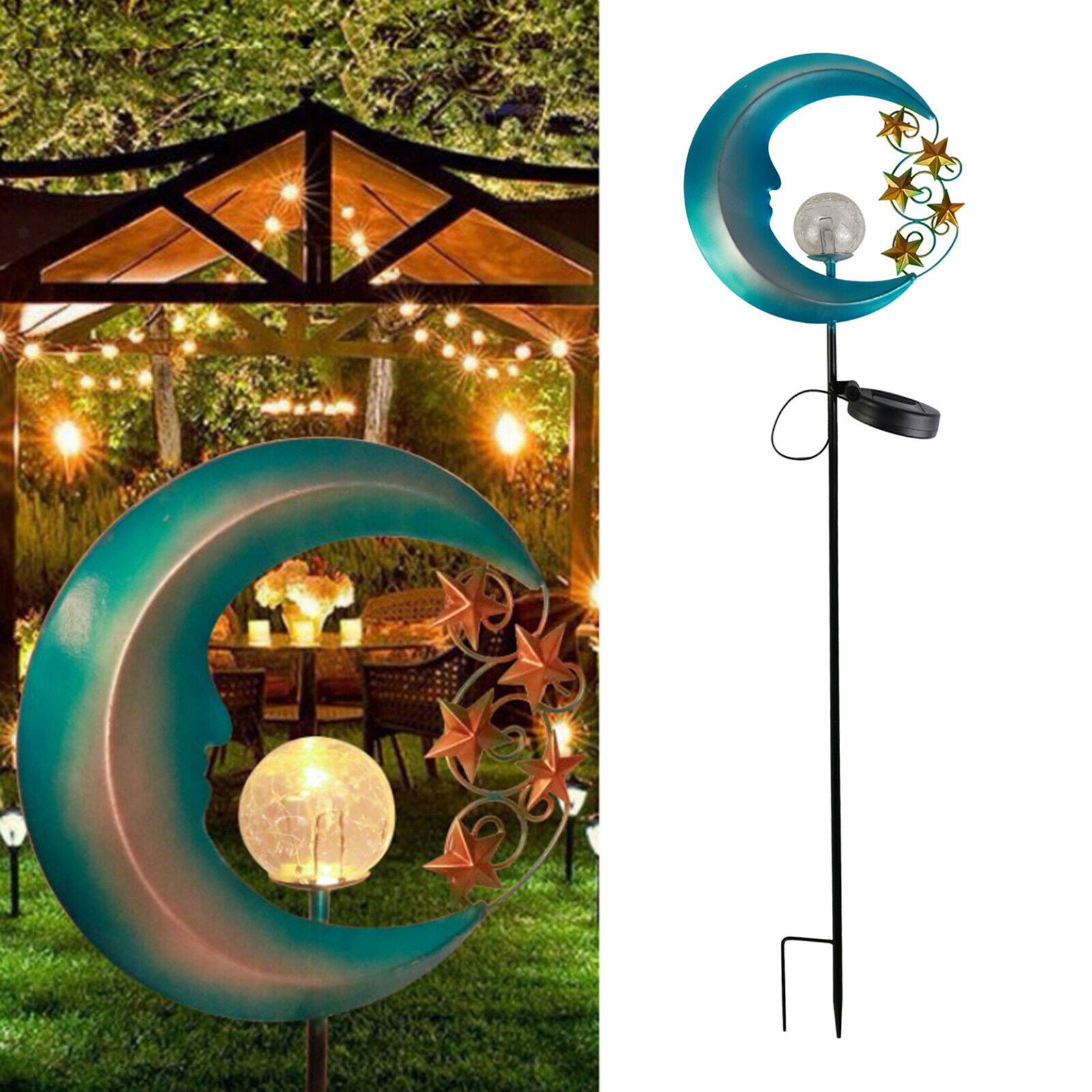 Crescent Moon Stake Solar Ground Garden Light Yard Decor Outdoor