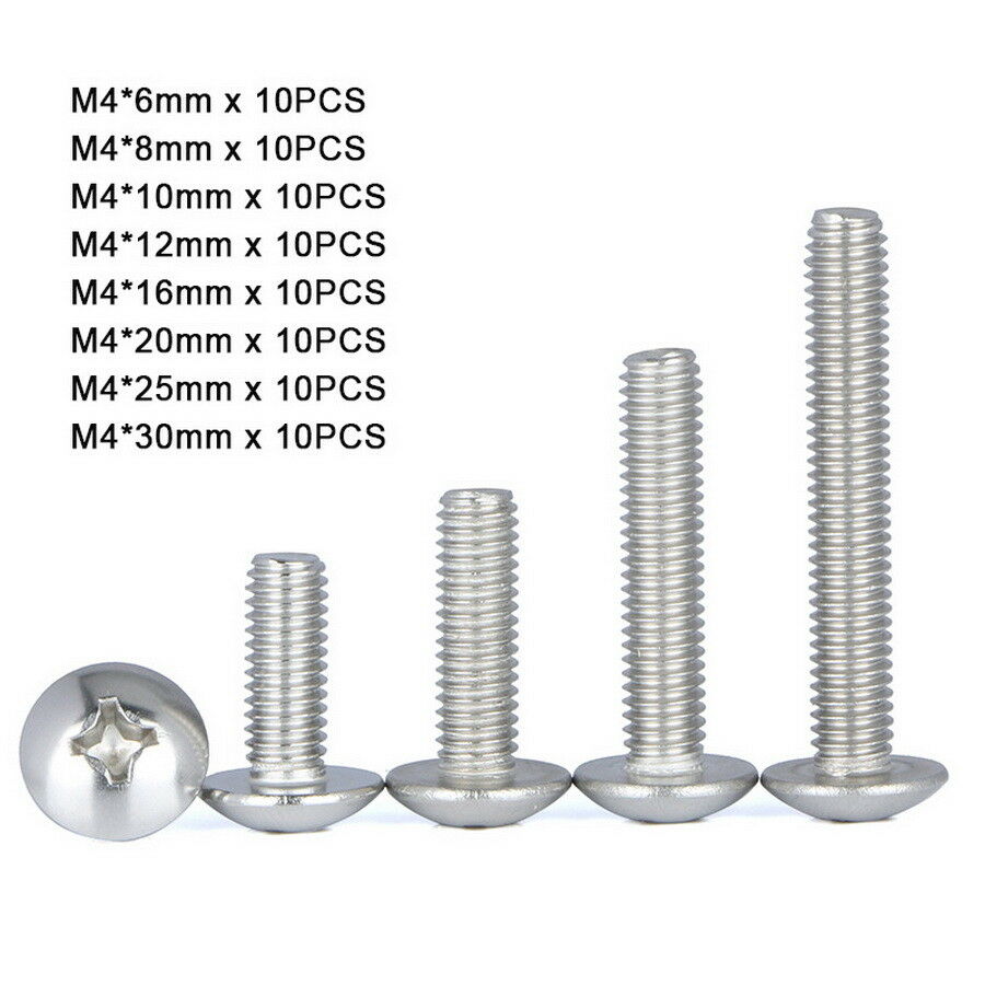 80Pcs M4*6-30mm Phillips Truss Head Machine Screws Kit- SUS201 Stainless Steel