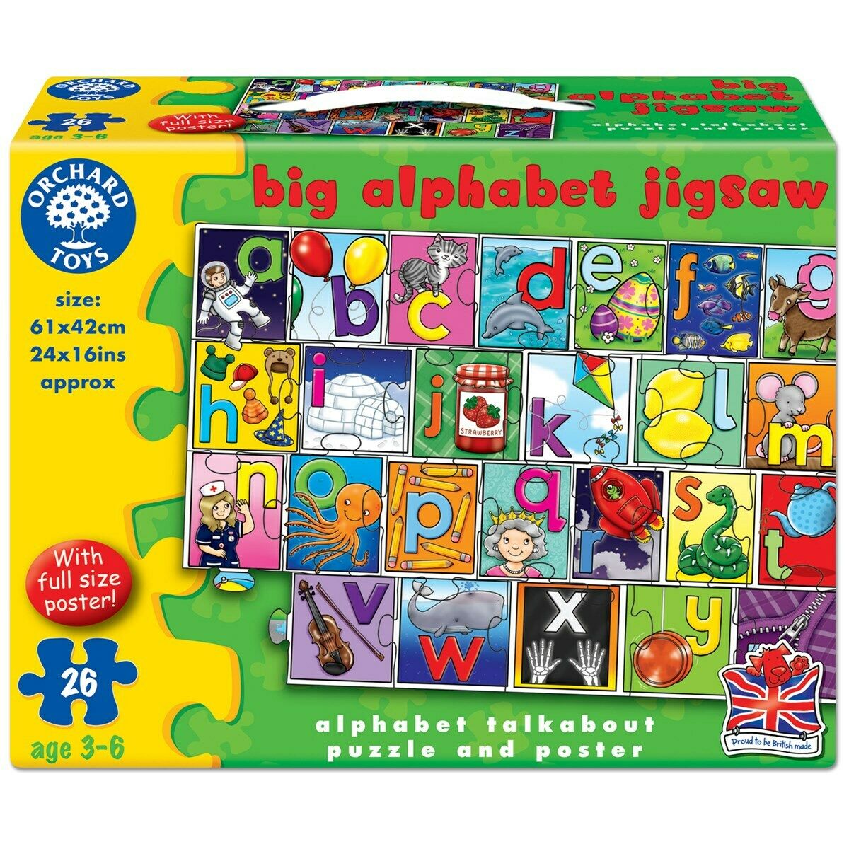 Orchard Toys 238 Big Alphabet abc Lowercase Jigsaw Puzzle Toddler Children 3yrs+