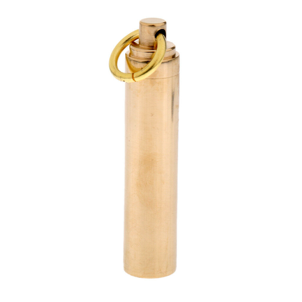 Brass Anti Earpick Capsule Holder Portable Drug Tablet Case Bottle Golden