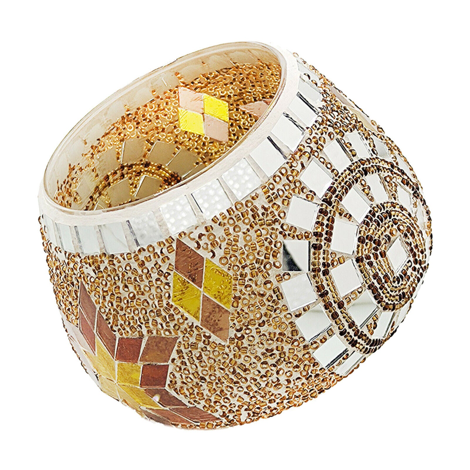 Mosaic Round Glass Gyro Candle Holder Ornament Decor Home Restaurant Spa Orange