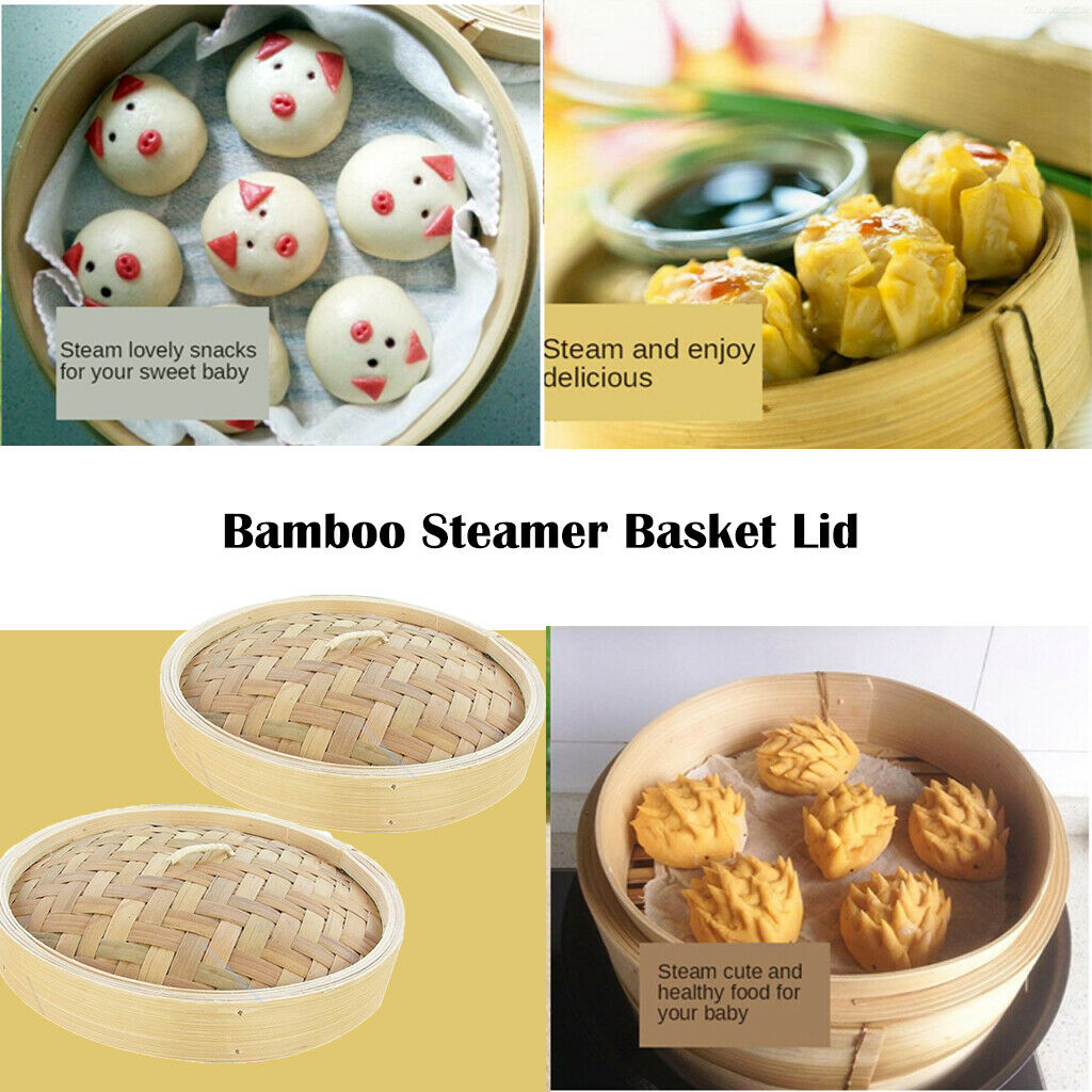 2X Asian Bamboo Steamer Lid Kitchen Dumpling Buns Fish Steamer Lid 11.8inch