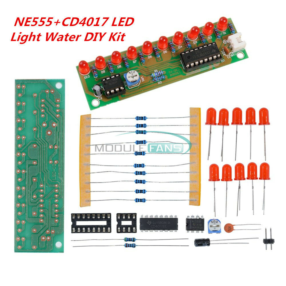 NE555+CD4017 Red LED Light Water DIY Kit Electronic Suite Lamp Module
