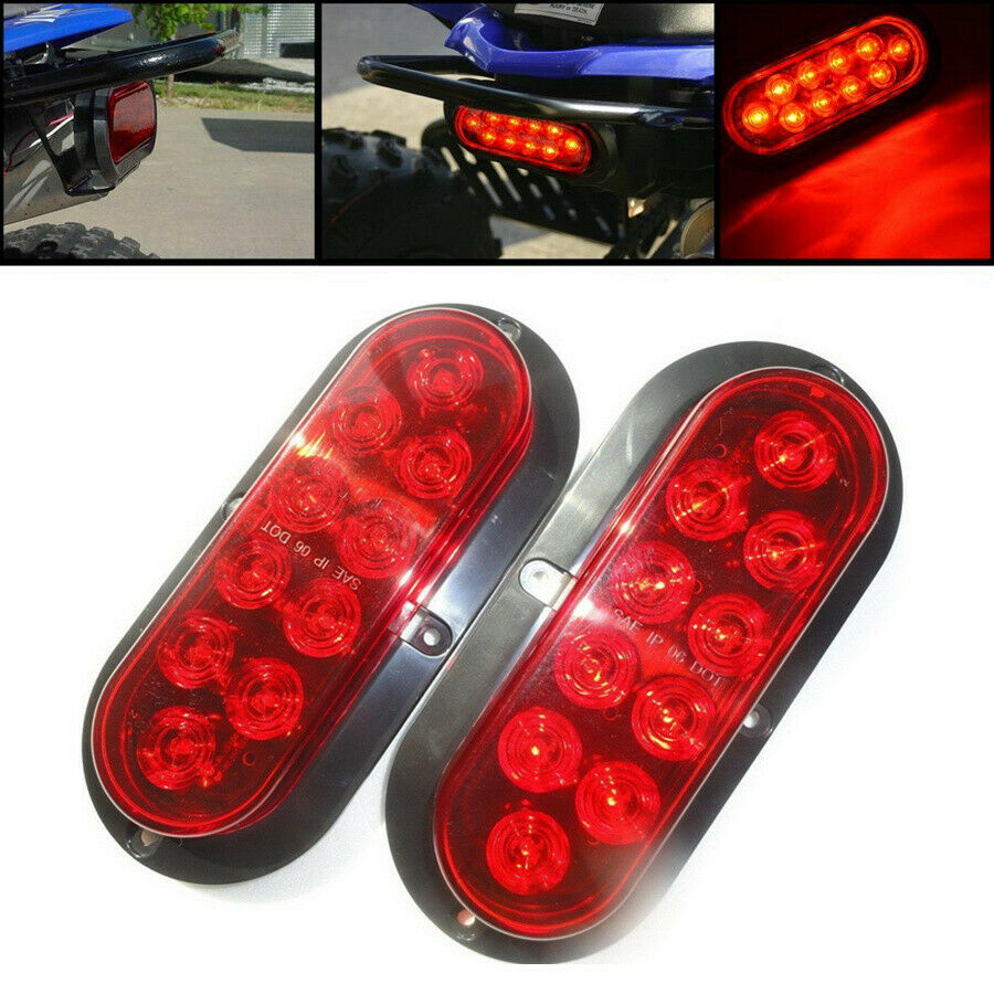 2x 6" 10 LED Red Oval Brake Stop Marker Tail Light for Car Truck Trailer RVs 12V