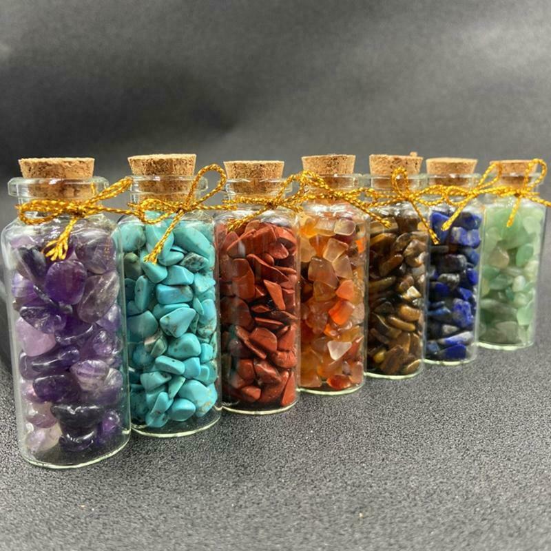 7 Chakra Stone Wishing Bottles Tumbled Chip Crystal Healing Reiki icca Stone Kit