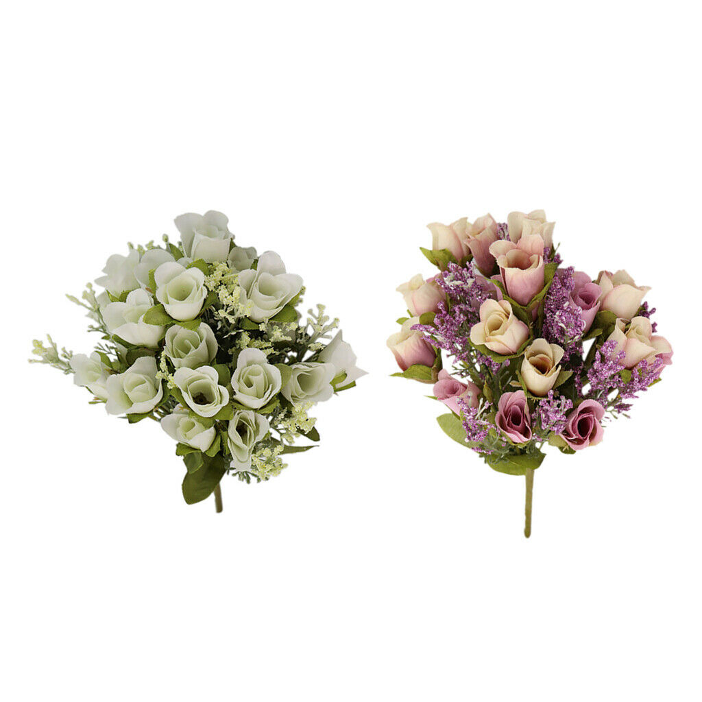 Pack 2 Artificial Roses 20 Heads Bouquet for Home Garden Party Decorative