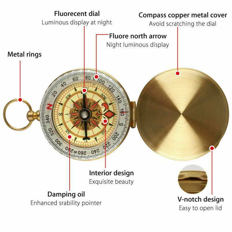 Outdoor Camping Compass Hiking Sports Navigation Pocket Watch Style Brass Tool