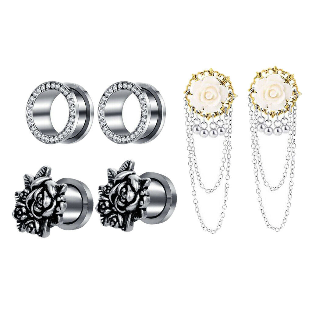 3 Pairs Stainless Steel   Tunnel Stretching Piercing Ear Plugs 14mm