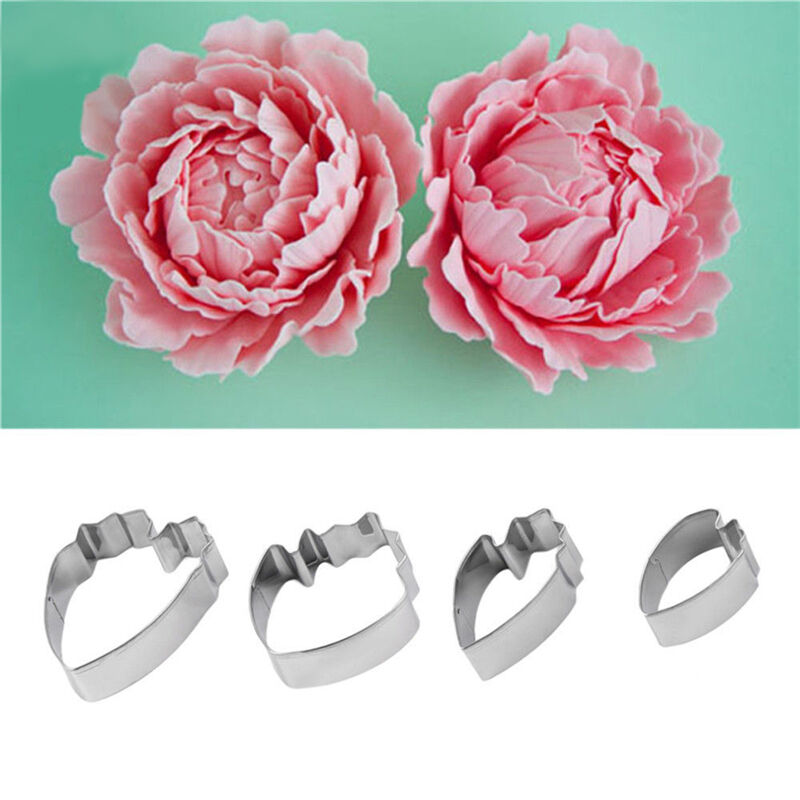 4x Peony Flower Cake Fondant Plunger Cutter Decorating Mold Sugarcraft Bak.l8