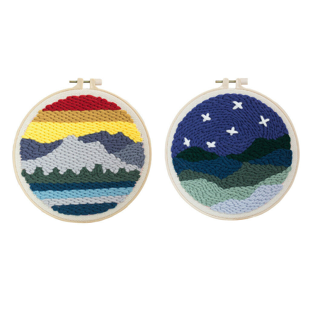 2x Punch Needle Embroidery Kits Soft Yarn for Beginners DIY Needlework