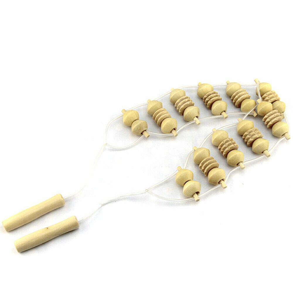 Wooden Massager Roller Tool Rope Body Muscle Pain Relief Trigger Point Therapy
