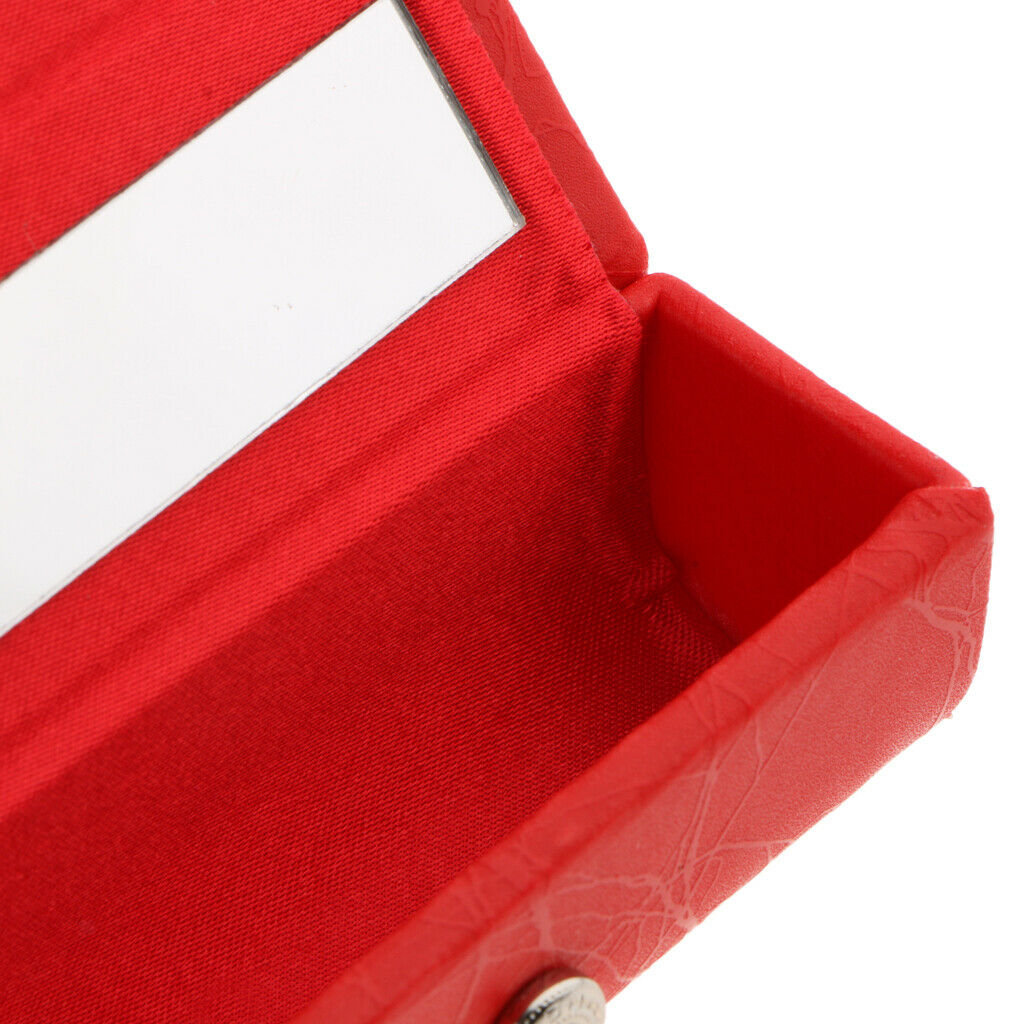 Leather Lipstick Lip Gloss Case Storage Box Makeup Holder with Mirror Red