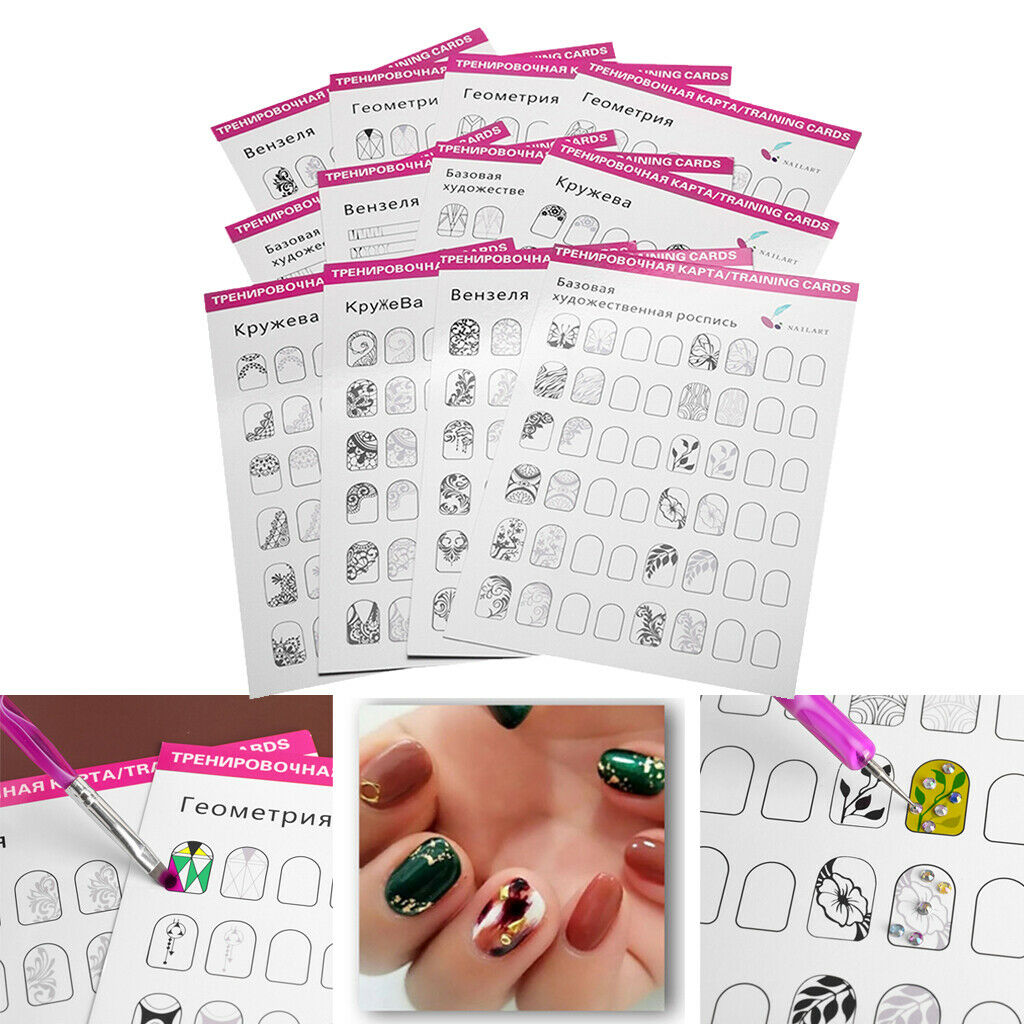 12pcs /PACK Nail Art Practice Template Guide Paper Book Set for Beginner