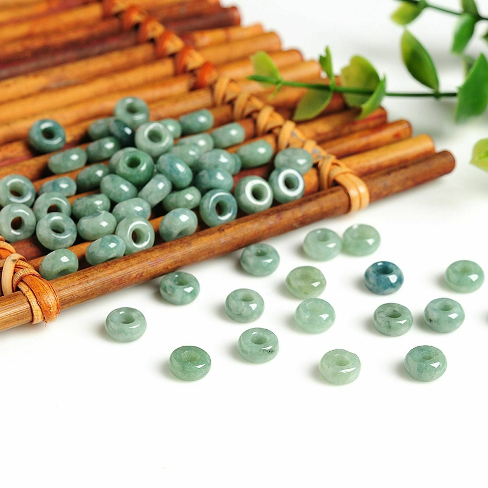 50pcs 5x11mm Grade Natural Green Jade Jadeite Smooth Loose Beads DIY Bracelet