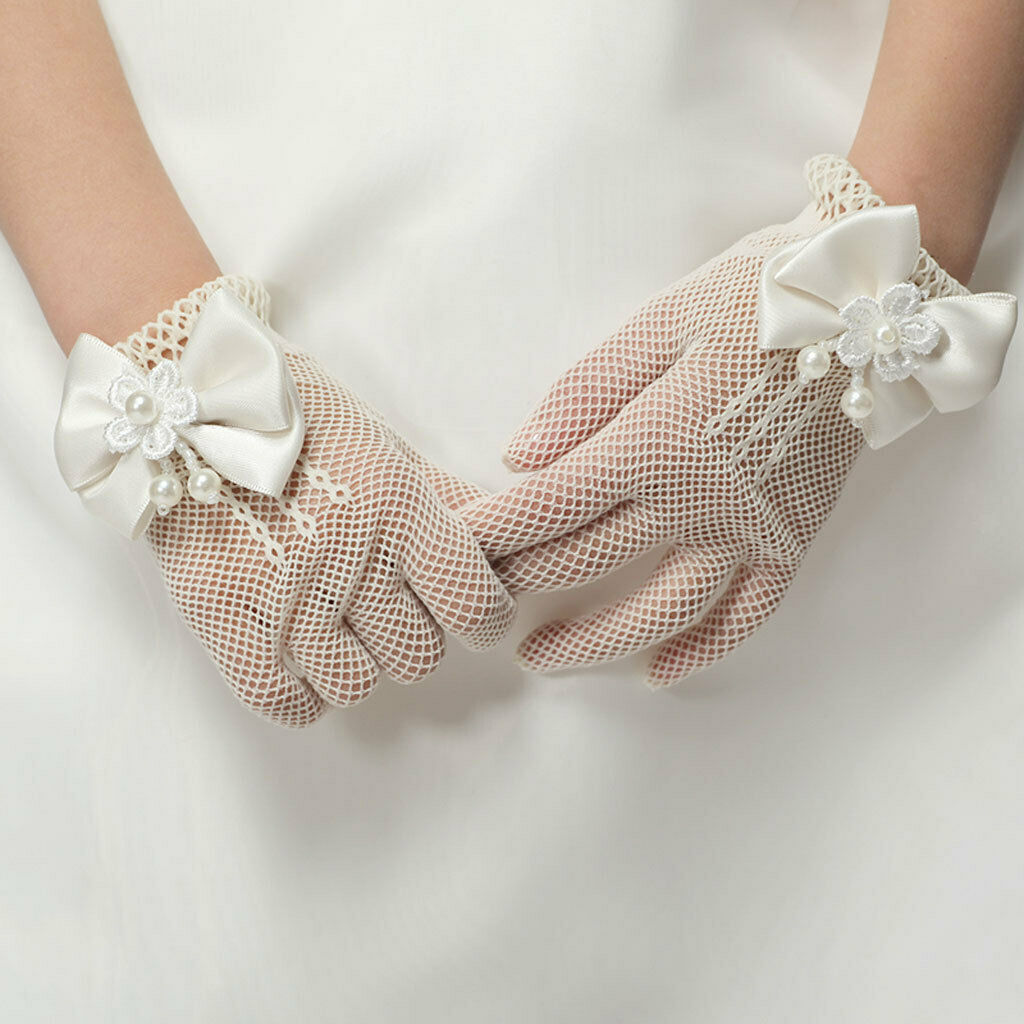 1 Pair Wedding Party Constume Communion Flower Girl Gloves Bridesmaid Gauze