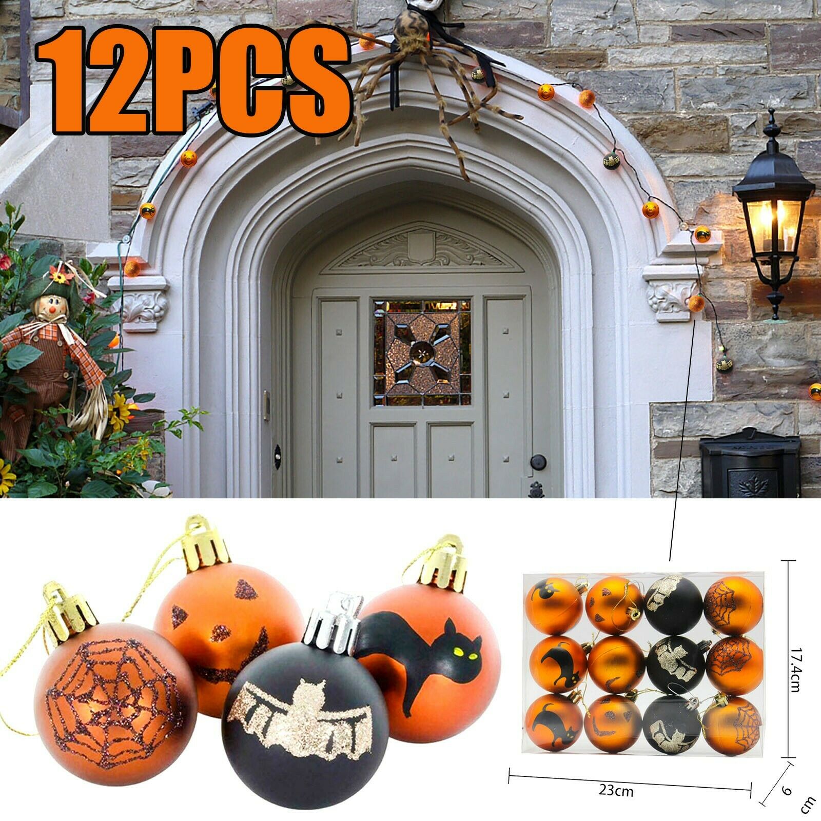 12Pcs Halloween Wreath Ball Shatterproof Hanging Ornaments Pumpkin Ghost Decor