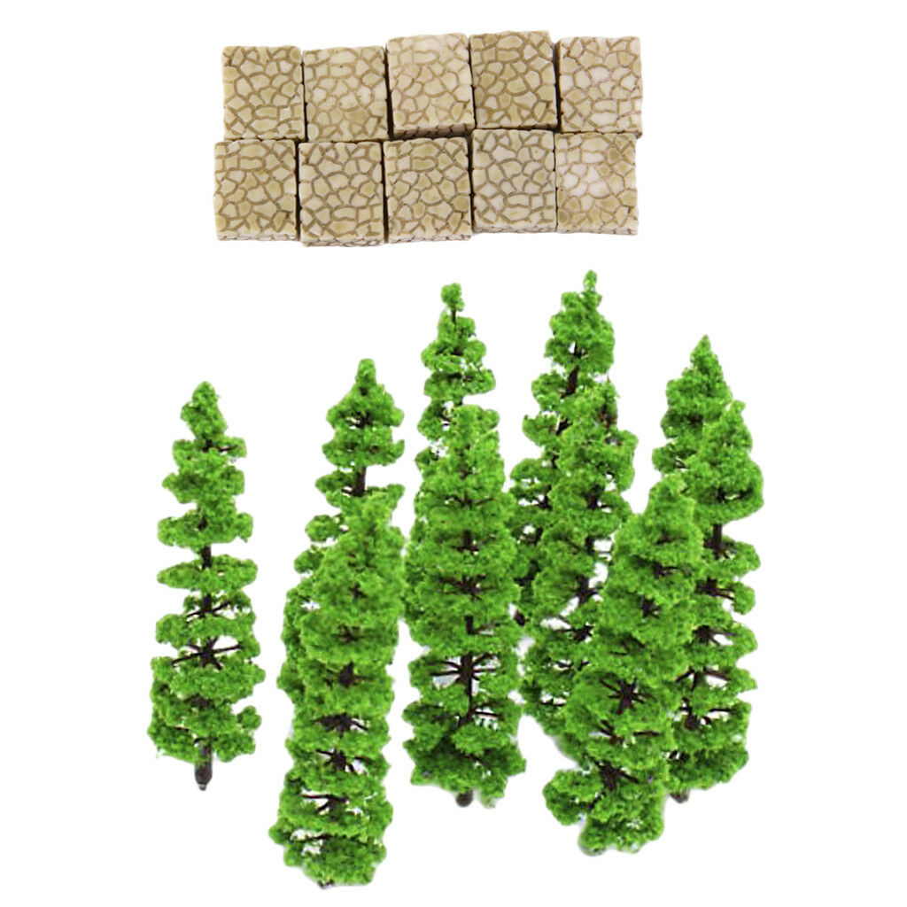 Micro Landscape Garden Decor Grey Stone Pavement with Fir Tree Set Decor