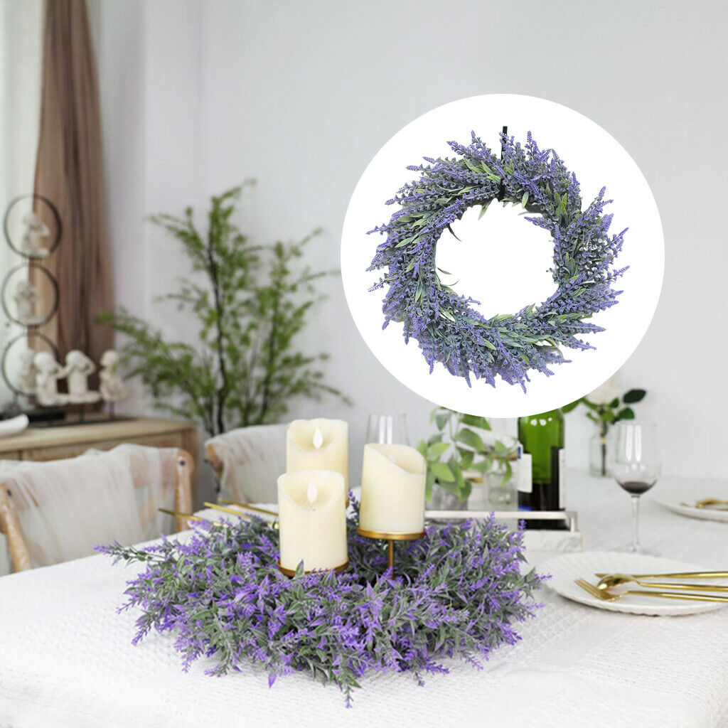 Artificial Lavender Wreath Flower Garland for Spring Summer Front Door Decors