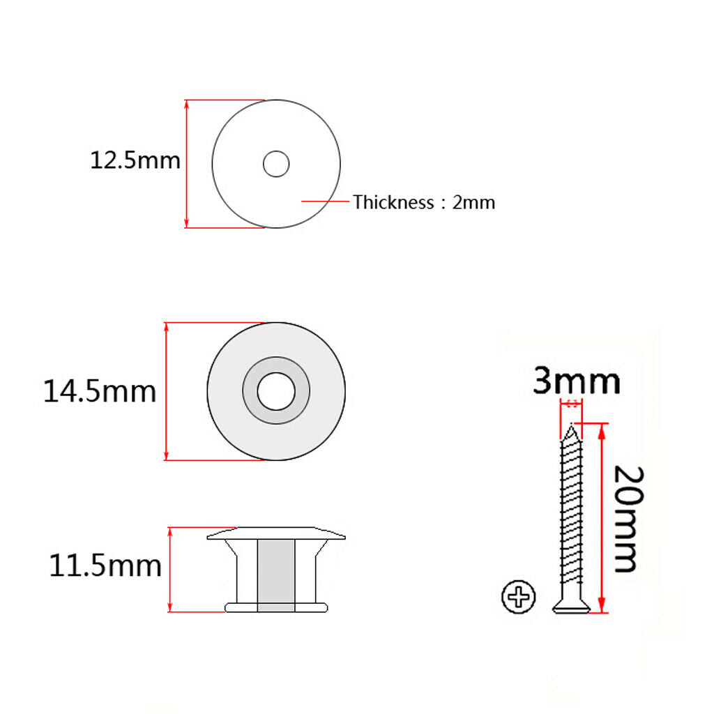 1 Set ABS Plastic Strap Lock Button with Screws Gasket for Guitar Bass Parts