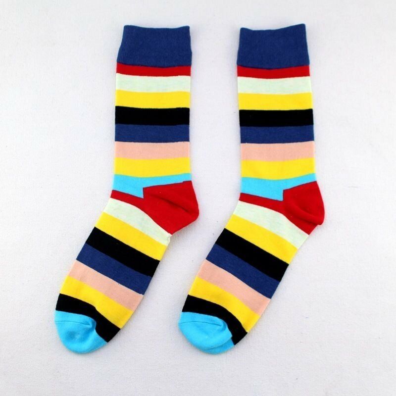 3Pairs Men Cotton Socks Lot Colorfu Striped Casual Happy Socks