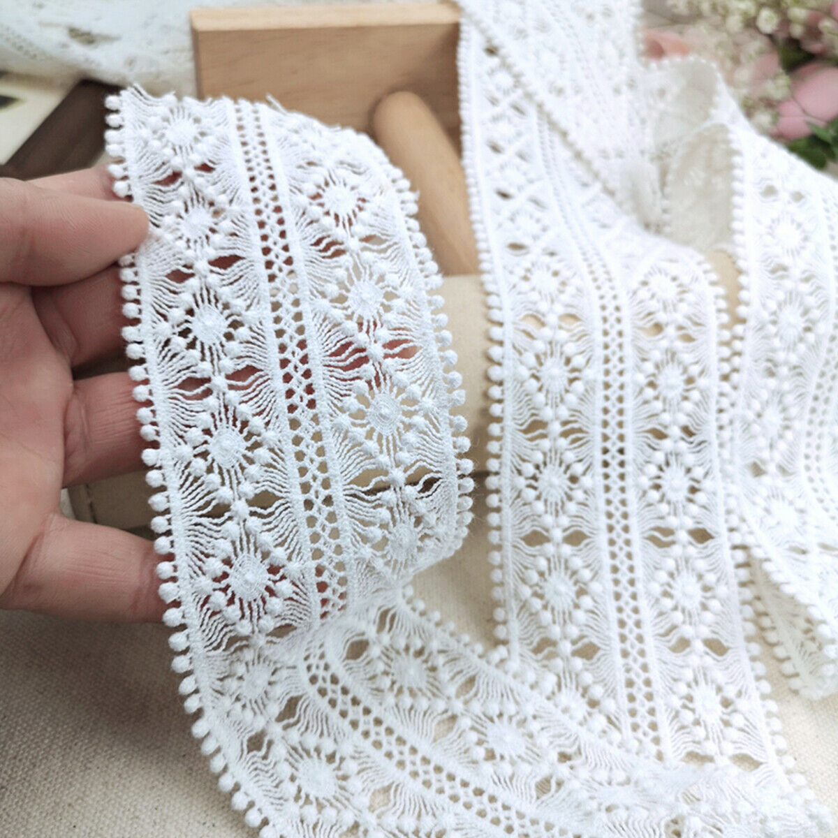 3 Yards White Lace Trim Ribbon Lace Embroidered Edge Sewing DIY Craft Trimming