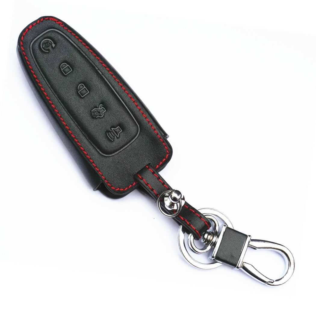 Black Leather For Ford Edge Taurus Smart Remote 5 Buttons Key Cover Case Fob