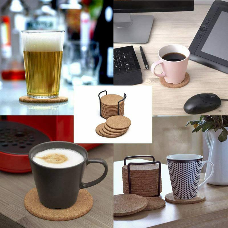 Natural Cork Coasters With Round 16pc Set with Metal Holder Storage Caddy – 1/F1