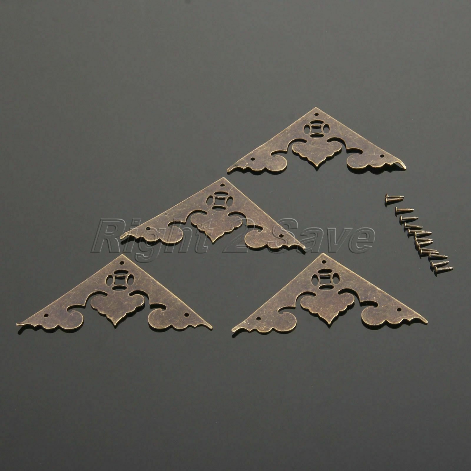 4pcs Jewelry Gift Wooden Box Corner Protector Decorative Metal Guard+12pcs Nails