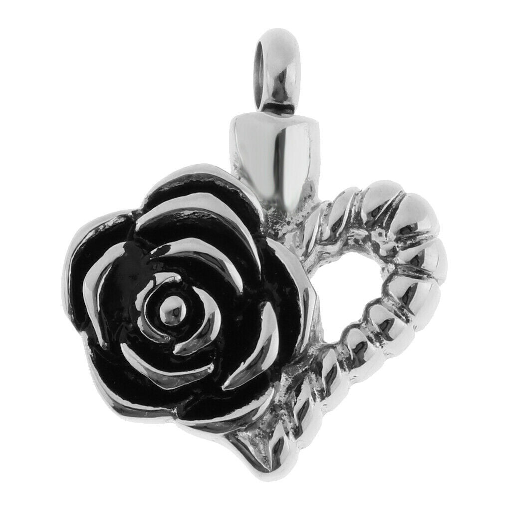 Stainless Steel Flower Heart Urn Pendant Memorial Cremation Ash Holder 3
