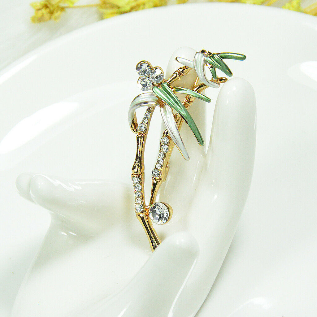 Natural Inspiration Bamboo Brooch Crystal Rhinestone Brooch Pin Green
