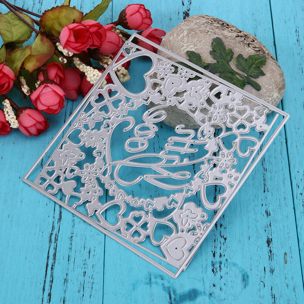 2 X With Love Square Photo Cutting Dies Stencil DIY Scrapbook Mould Craft @