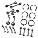 20Pcs Nose Lip Tongue Eyebrow Tragus Navel Belly Ring Piercings 10mm