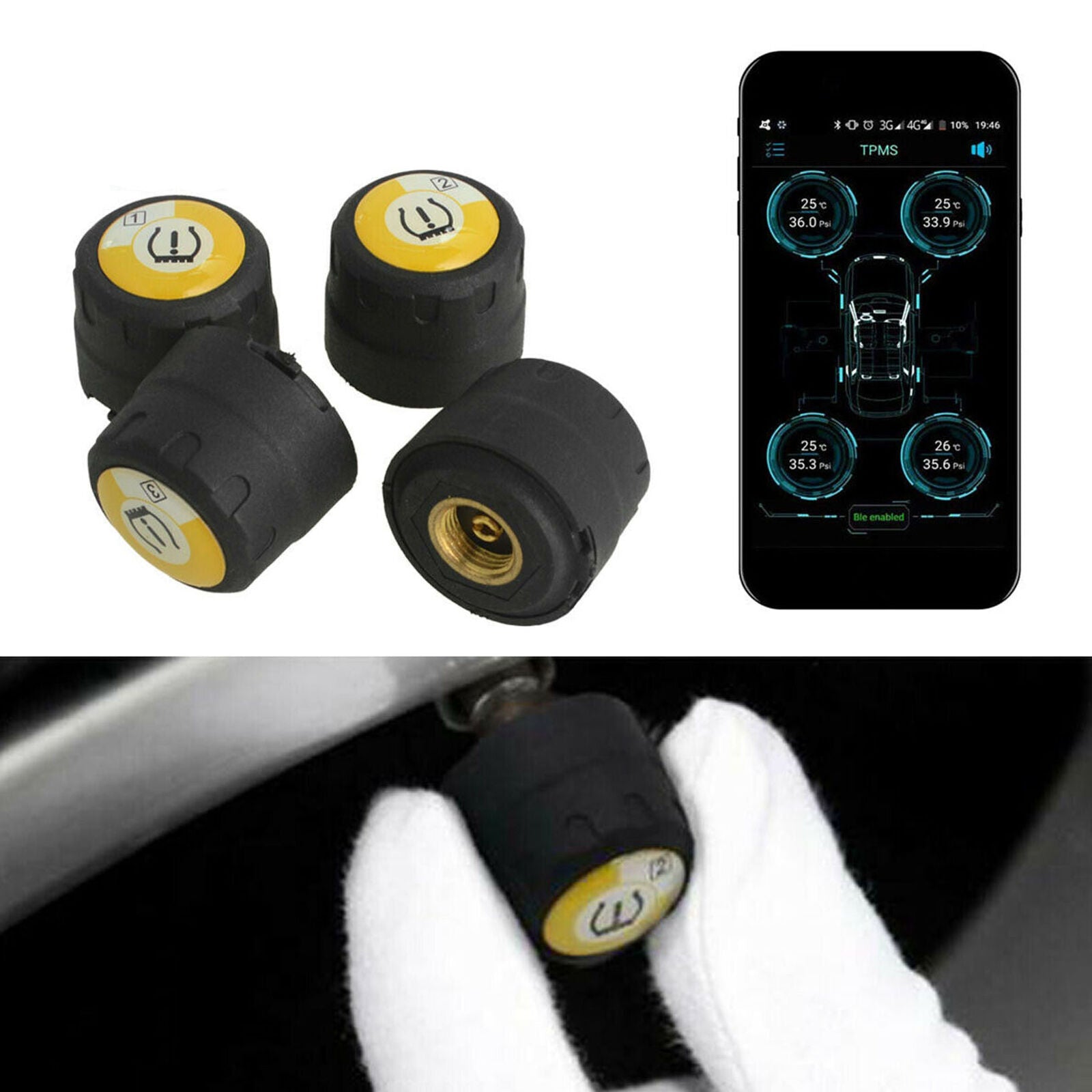 Smart 4.0 Car TPMS Bluetooth Tire Pressure Monitoring System 4 External Sensors