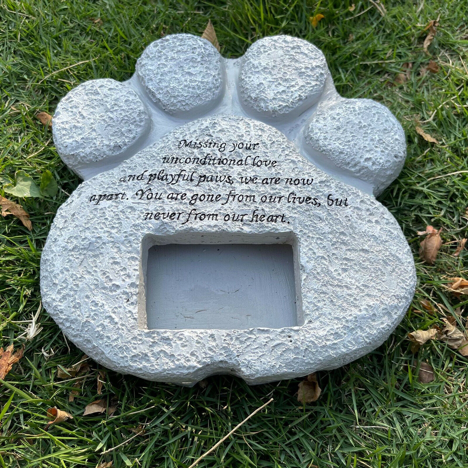 Pet Memorial Stone Grave Marker Puppy with Photo Frame Garden Sympathy Gifts