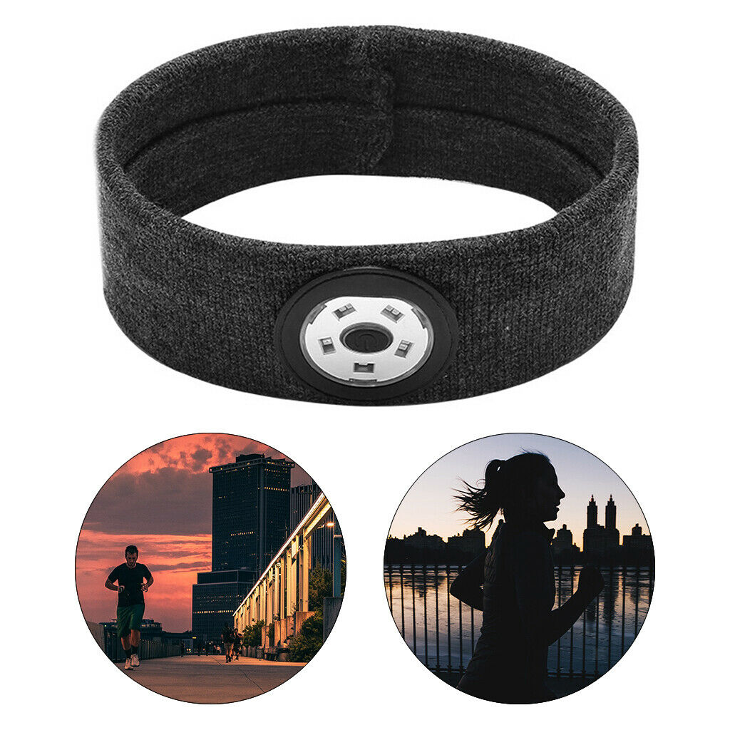 Sport Sweat Sweatband Headband with LED Light Yoga Gym Hairband Deep Gray Unisex