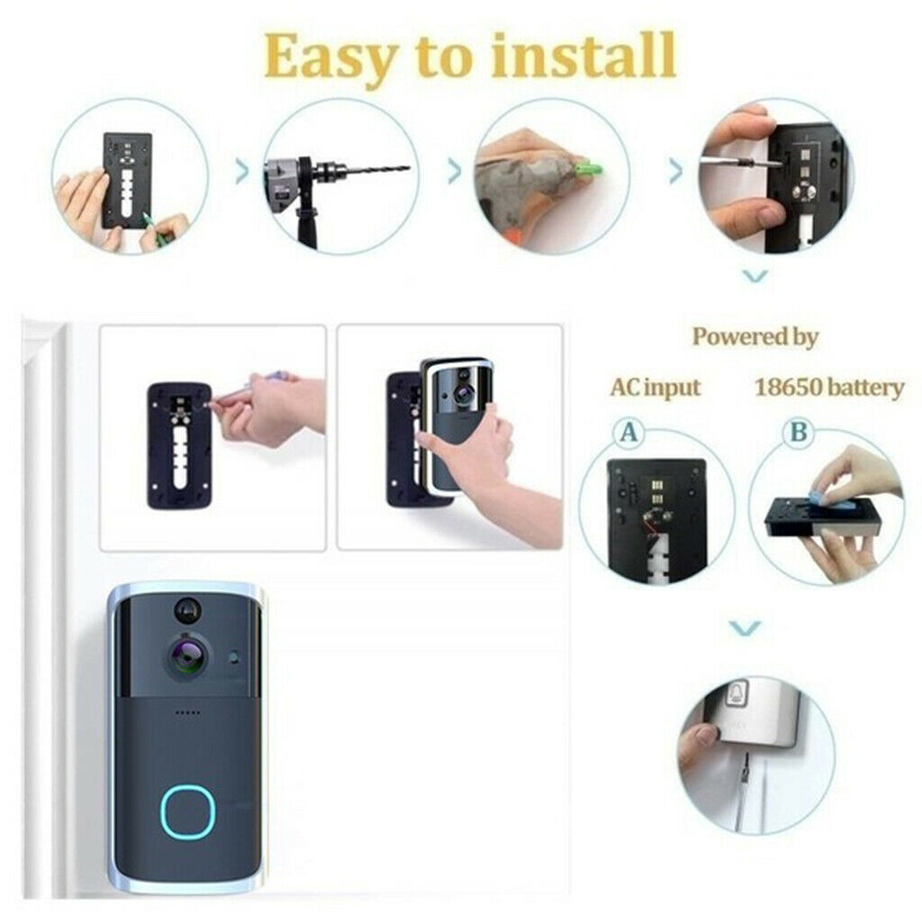 FHD1080P Black Video Doorbell Wire-Free Camera Security   Night Vision